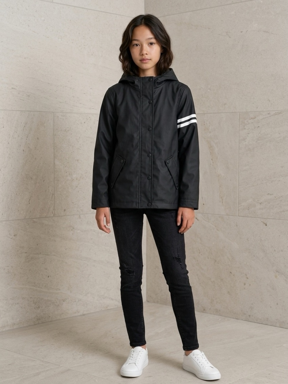 Urban Republic Girl Hooded Jacket Black Size L Excellent Condition